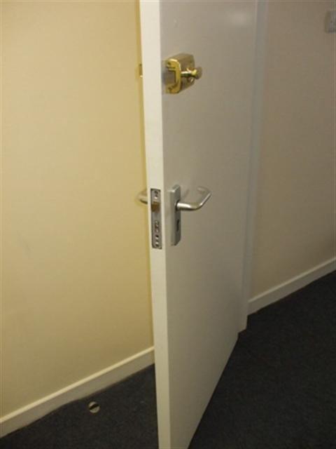 Door with key pad controlled entry : The key pad is not suitable for people with manual dexterity problems as the keys are too close