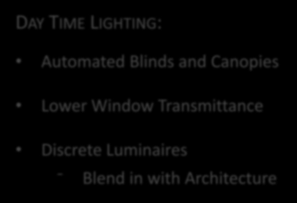 DAY TIME LIGHTING: Automated Blinds and Canopies Lower Window