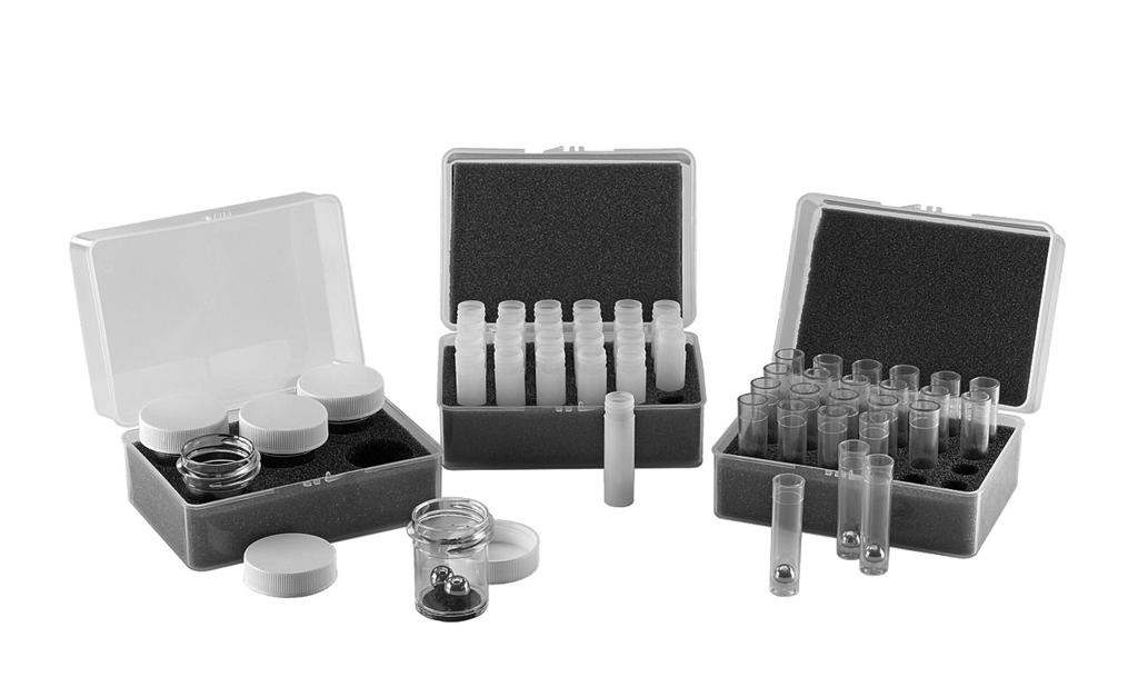 Accessories - Vial Sets Description Part Number 24-Well Vial Set, 4mL Screw Cap Polycarbonate Vials Each vial includes one (1) 3/8 stainless steel grinding ball and threaded unlined cap.