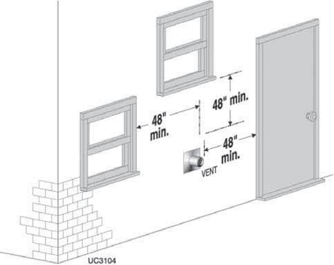 External venting greater than 4 feet requires an enclosure around the vent pipe. The vent termination must exit through the enclosure as shown in Figure 24, maintaining all required clearances.