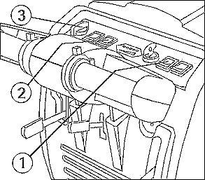 Push the lever (1) to lower the base. 9. Pushing the lever, lower the squeegee assembly (2). 9. (Only machines with traction motor) The machine will start to move when deadman lever (1) is pushed forward.