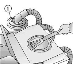DAILY MAINTENANCE 1. CLEANING RECOVERY TANK 1. Open the hood (1). 2. Remove the drain tube (2) from its seat. 3.