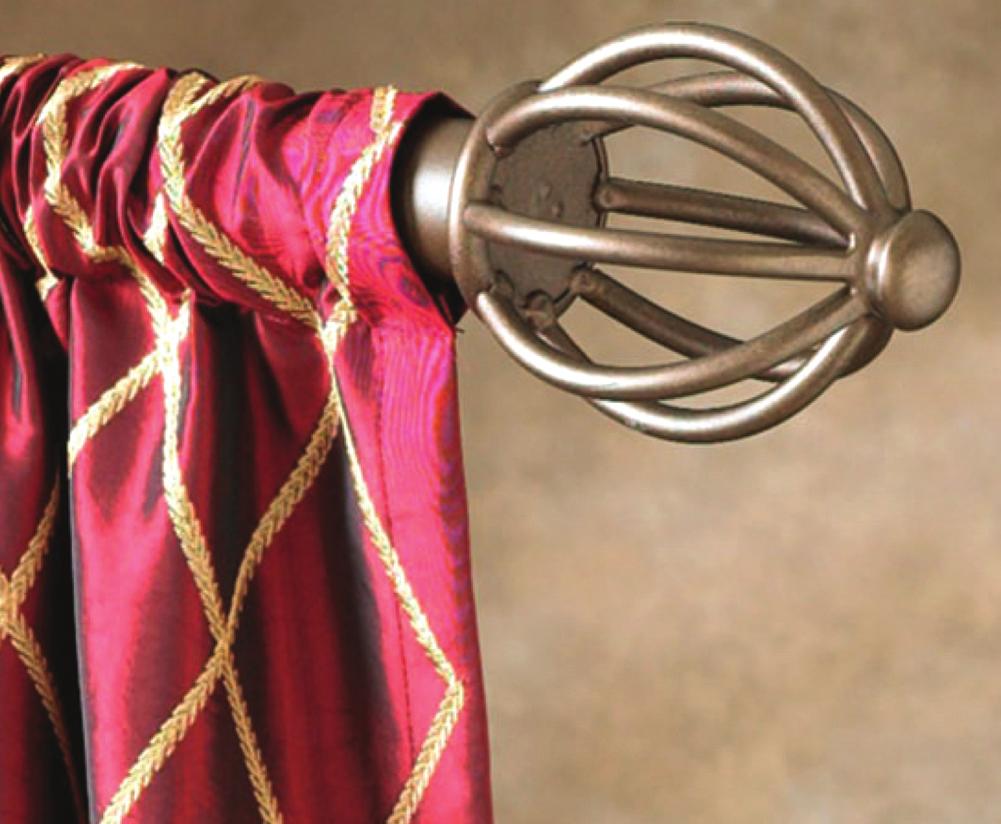 DH-2 Rod Pocket Top Fabric Rod/Finial: Estate Wrought Iron Collection Custom rod lengths and a variety of finials, functional brackets, rings and tie backs are available in drapery hardware.
