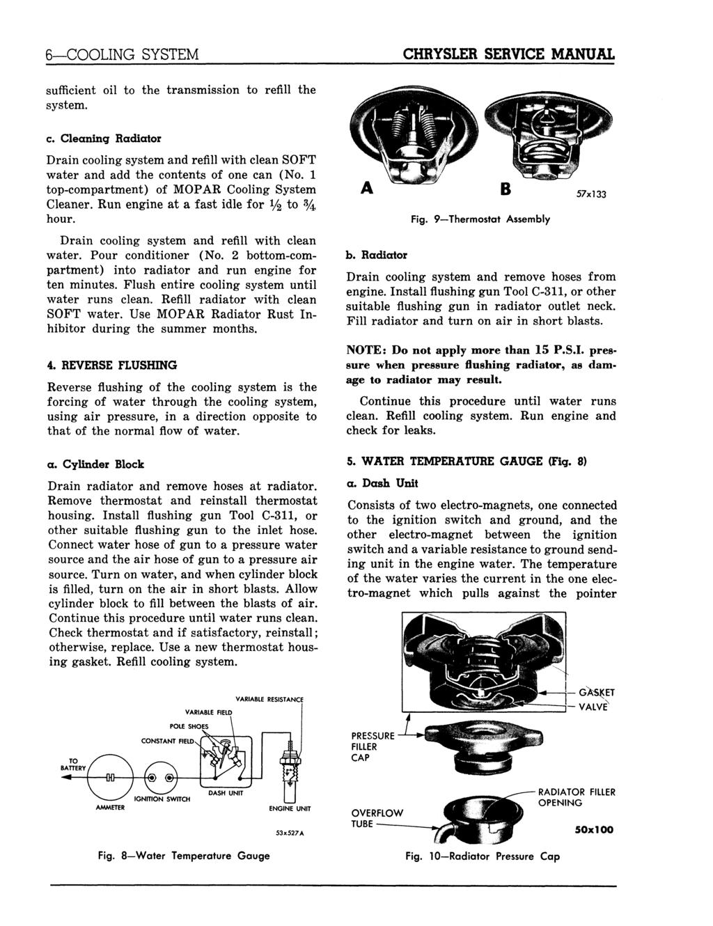 6 COOLING SYSTEM CHRYSLER SERVICE MANUAL sufficient oil to the transmission to refill the system. c.