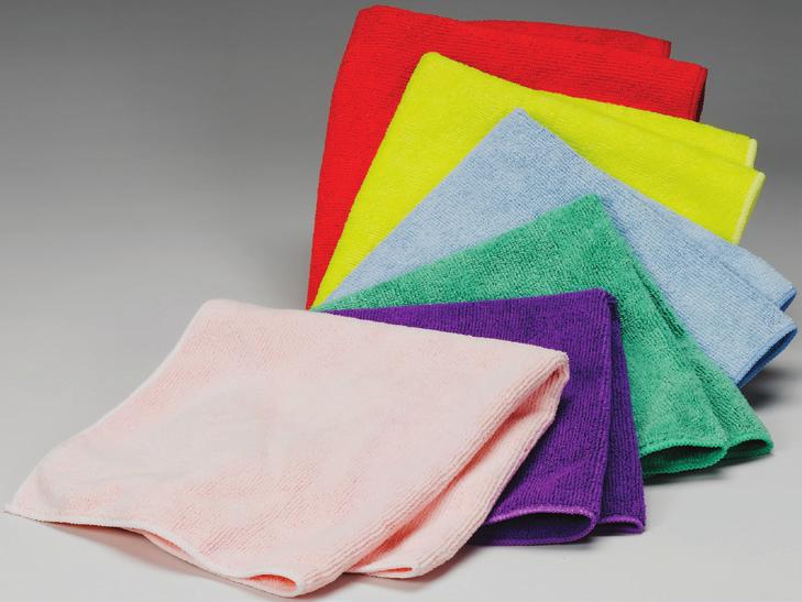 EXPERIENCE THE BENEFITS OF MICROFIBER Scoops and traps dirt Can be laundered hundreds of times Spreads product smoothly and evenly onto surfaces Color-coding options