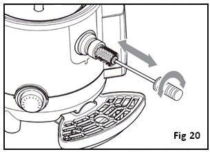 Loosen and remove the screw (A) Slide out the pin (B) and spring (C) from the seating (Fig 22).