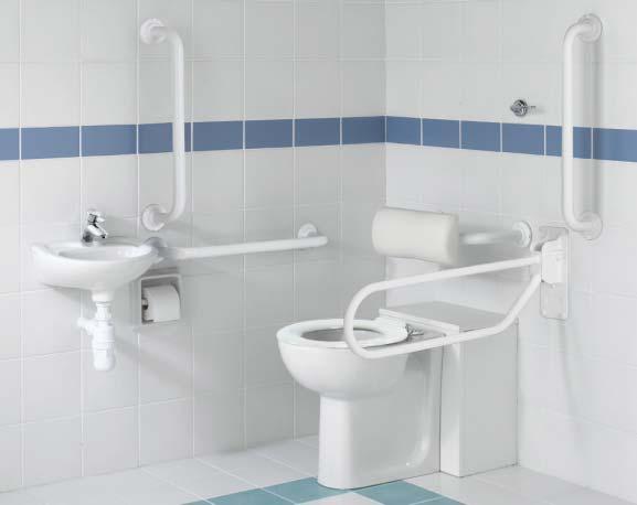 corners Delivered complete in one box special care S687801 DocM Standard pack with concealed cistern, white grab rails, seat and