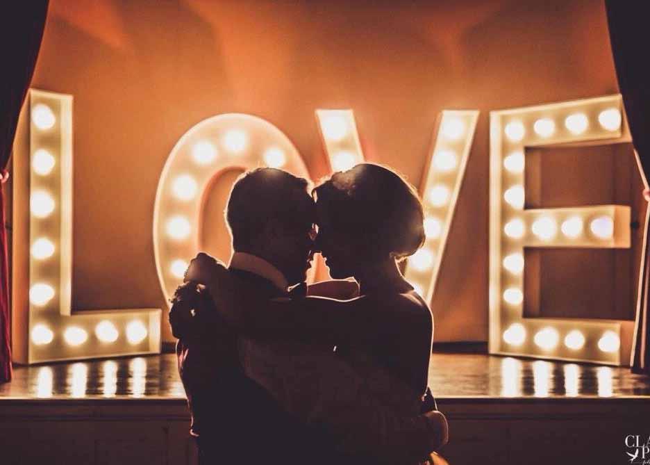 Illuminated Letters Making for a great show piece, our illuminated lettering creates a great photo opportunity in your venue for your wedding.