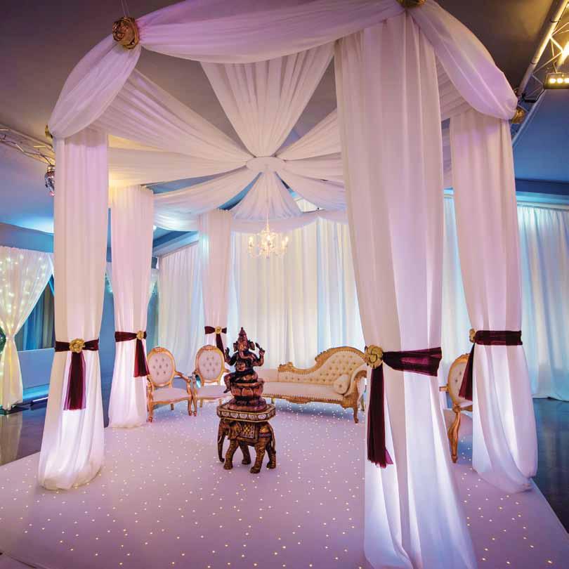 Draped Fabric Mandap Our draped fabric mandaps are proving to be extremely popular among clients as they allow them the opportunity to be completely unique,
