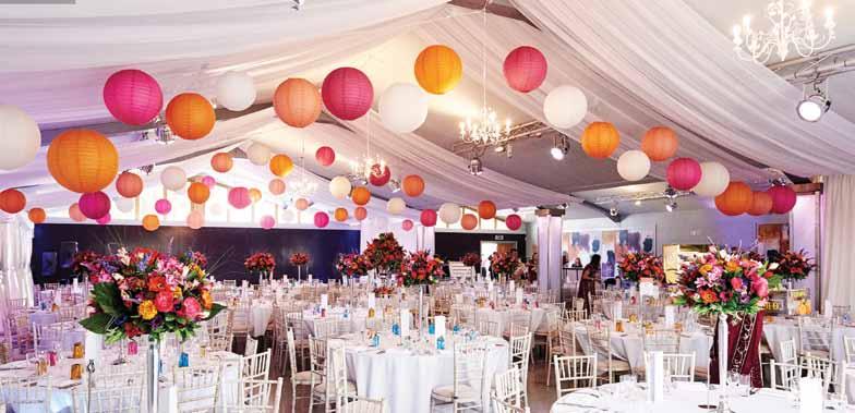 Linear Horizontal Ceiling Swags Drape is attached to the ceiling in a