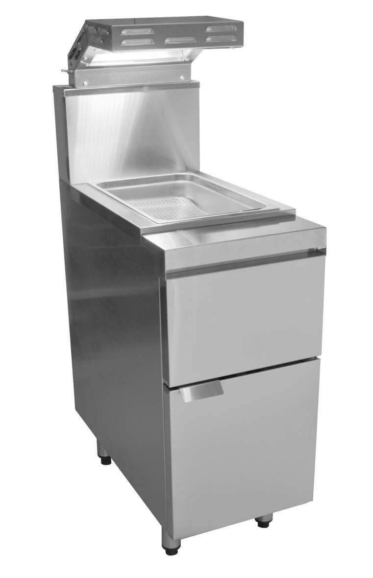 CHIP DUMP CHIP DUMP 1 Can slot into any existing or new fryer line-up 1 Used for keeping chips and other fried foods warm before serving 1 2 x 500W IR bulbs utilised above the product for heating 1