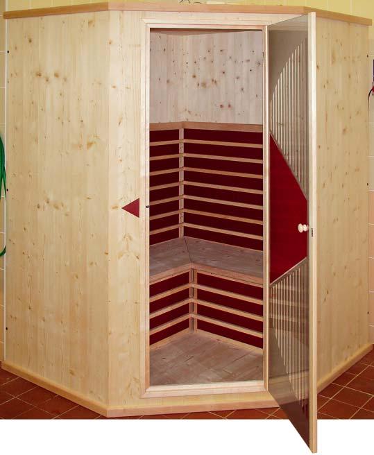 The operation costs are lower by 1/3 to 1/2 in comparison with steam saunas (lower air temperature in the cabin; up to 80 % of energy is used for direct