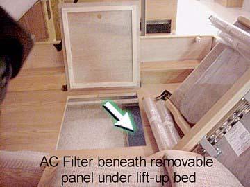 SECTION 4 APPLIANCES & SYSTEMS Beneath Bed Raise mattress board and lift out filter access panel. A finger hole is provided for panel removal.
