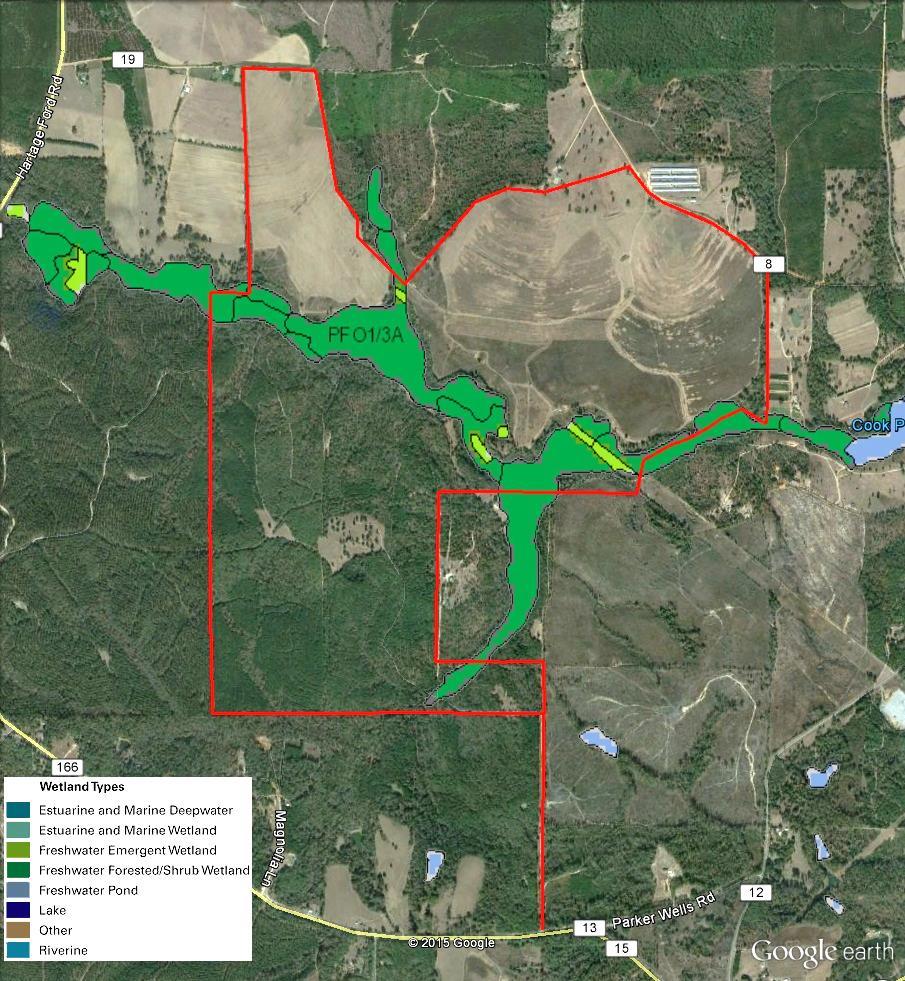 10 Wetlands Map Source: Google Earth Professional Area Measuring Tool & FWS Wetlands &