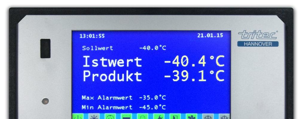 Control system located above the door Touchscreen temperature controller, TC 2015 Working range from -15 C to -30 C Temperature accuracy +/- 2,5 C after stabilising (with 50% filling) Language in