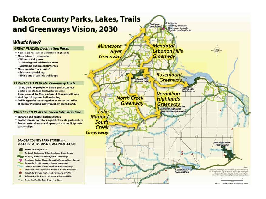The greenway will connect to local parks in the city of Rosemount, to Dakota County Technical College, and to Whitetail Woods Regional Park.