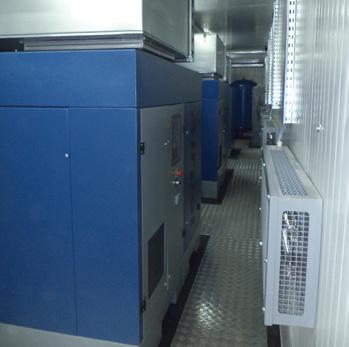 The container size depends on the type and number of units installed inside such as: screw compressors, boosters,
