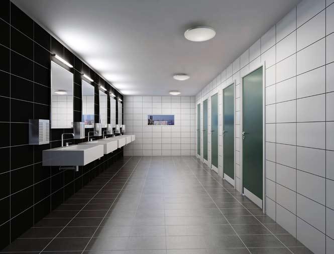 Hygiene area As space is limited it is a good idea to try and obtain maximum effect with a small number of luminaires.