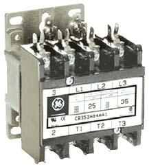 Starters and Contactors Definite Purpose Contactors Standard, Open Type Ampere Rating Coil Voltage No of Pole Voltage CR353AB2AA1GE 25 110-120 @ 50/60 Hz 2 600 CR353AC3AH1GE 30 24 VAC @