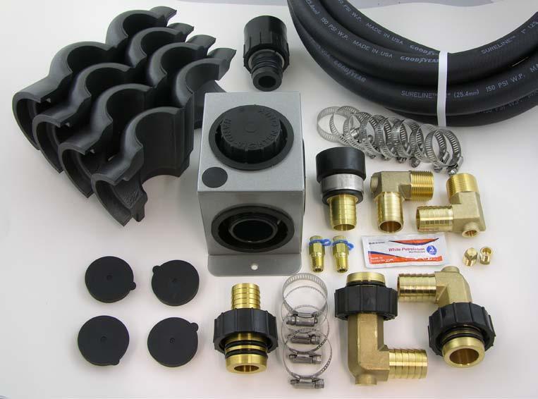 150 psi Qty 4: Insulating boot Qty 2: Elbow, 1 MPT x 1 hose barb w/pt port (heat pump connection) Qty 2: PT plug, 1/4 MPT Qty 2: Elbow with