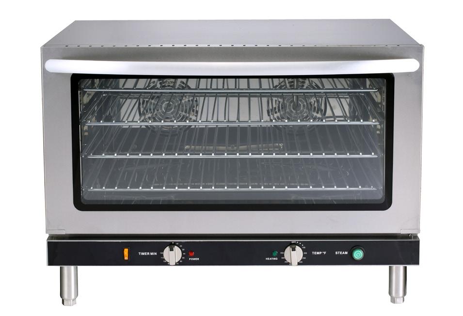 100L convection oven for different kinds of bakeries Automatic shut-off safety feature, unit turns off when the Functions of baking, defrosting, warming, reheating door is For pulled bread, cake,