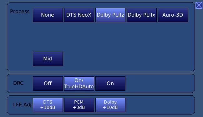 Using RS20i with uro-3d Option 8 of 28 DEPRTMENT Dolby PLIIz Figure 6 shows the audio processing setup with Dolby PLIIz selected. These are configuration options for Dolby PLIIz mode: Figure 6.