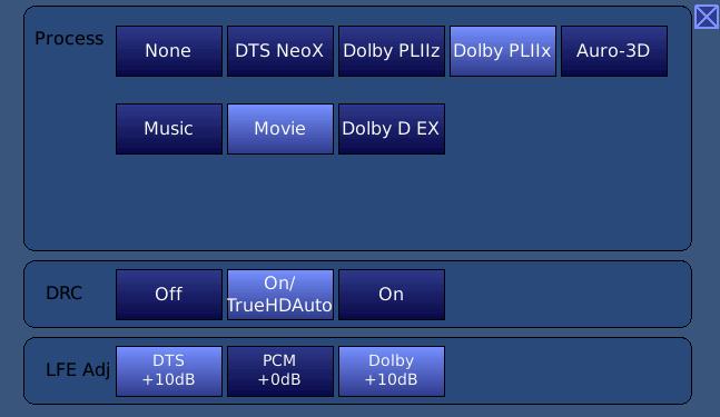Using RS20i with uro-3d Option 9 of 28 DEPRTMENT Dolby PLIIx Figure 7 shows the audio processing setup with Dolby PLIIx selected.