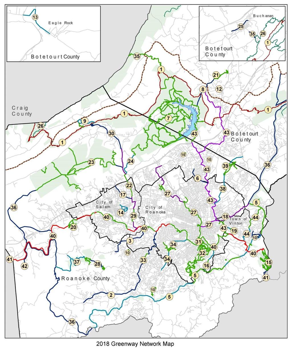 Related Transportation Projects: Greenways Roanoke Valley Greenway Plan 2007 Plan: Tinker Creek Greenway identified as Priority 2 2018 Update underway with Tinker Creek Greenway identified as a