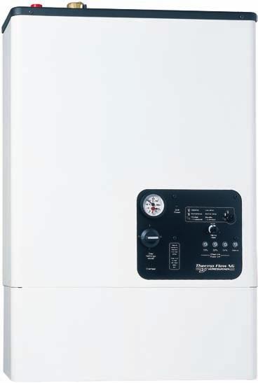 Thermo Flow NG Wall-mounted electric boiler rated at 11 kw. Just like the Elomin III, the boiler is climatecontrolled.
