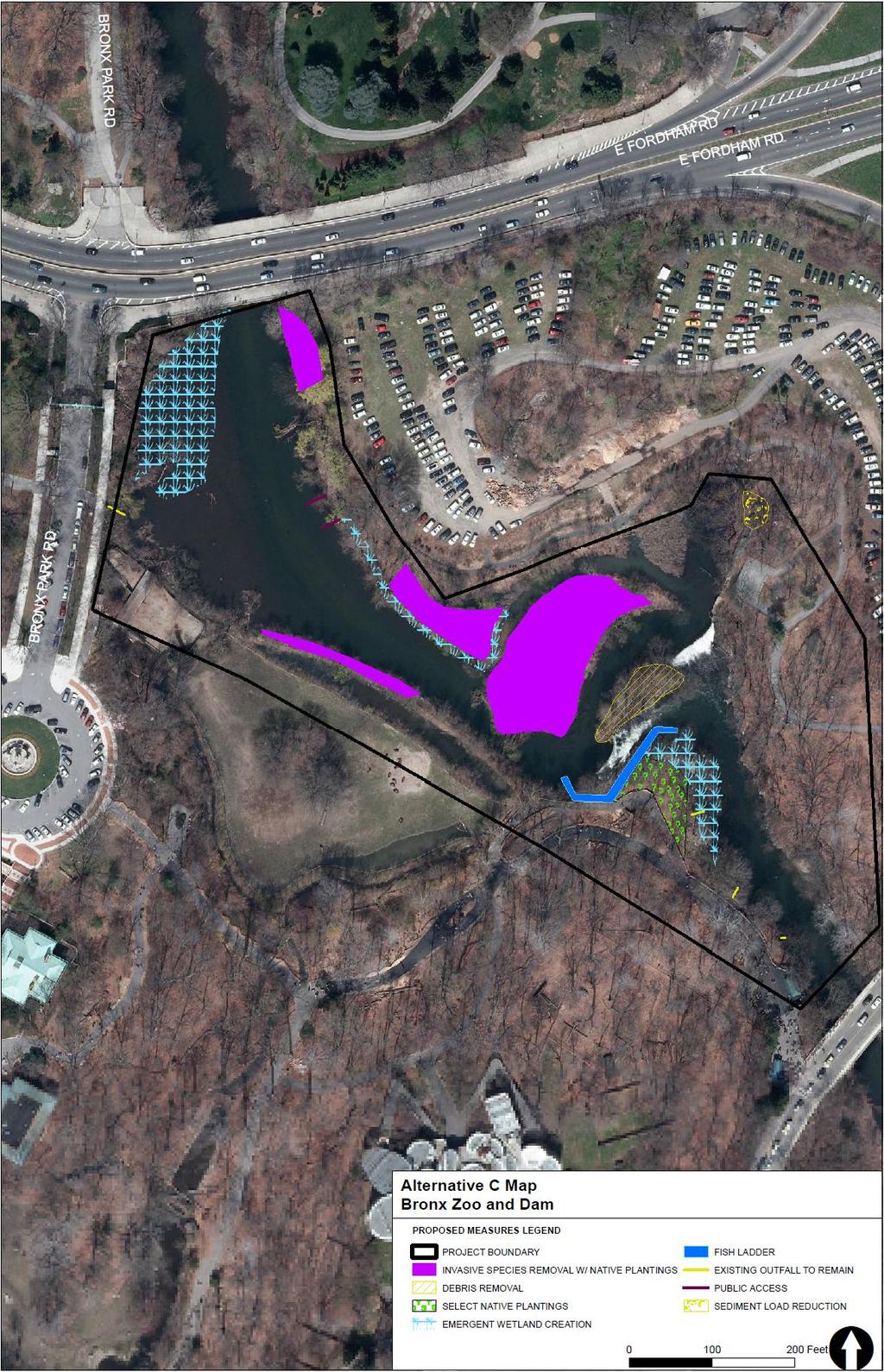 PROJECT FIRST COST (Oct 2016): $5,900,000 Bronx River Park/West Farm Rapids Park Tentatively Selected Plan Design: Creation of woodland area along the east side of the site with native upland trees