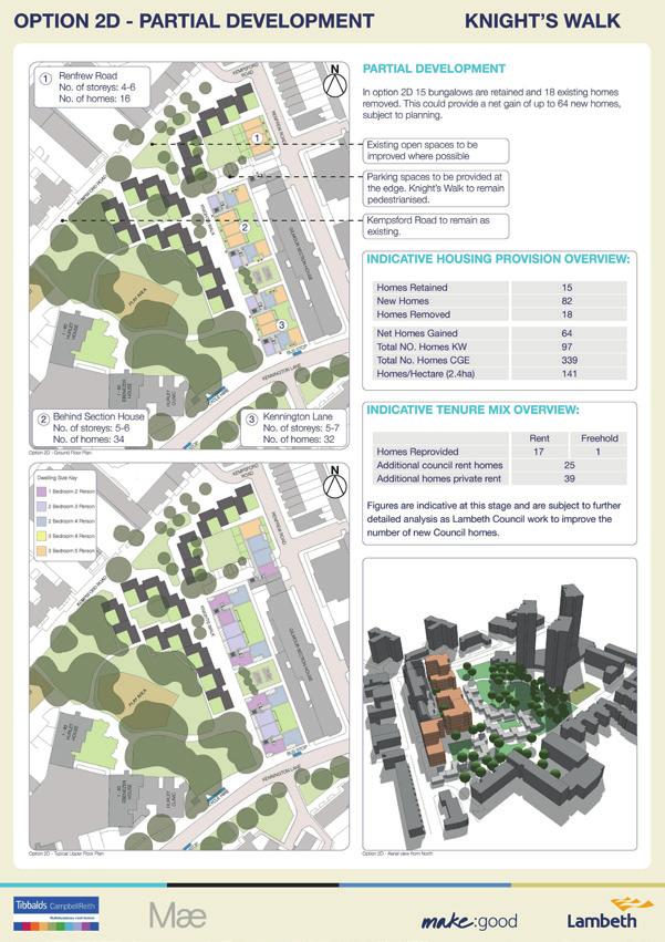 INTRODUCTION & TIMELINE SCENARIO 2D REMINDER OF THE CABINET DECISION In November 2015 Lambeth s cabinet decided to go ahead with the partial redevelopment of Knight s Walk and Scenario 2D to provide