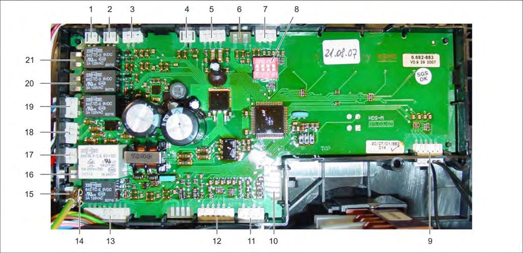 5.4.4 Printed circuit board, control panel 1 Connection, level sensor detergent tank 1 2 Connection, level sensor detergent tank 2 3 Connection of level sensor for fuel tank 4 Connection of level