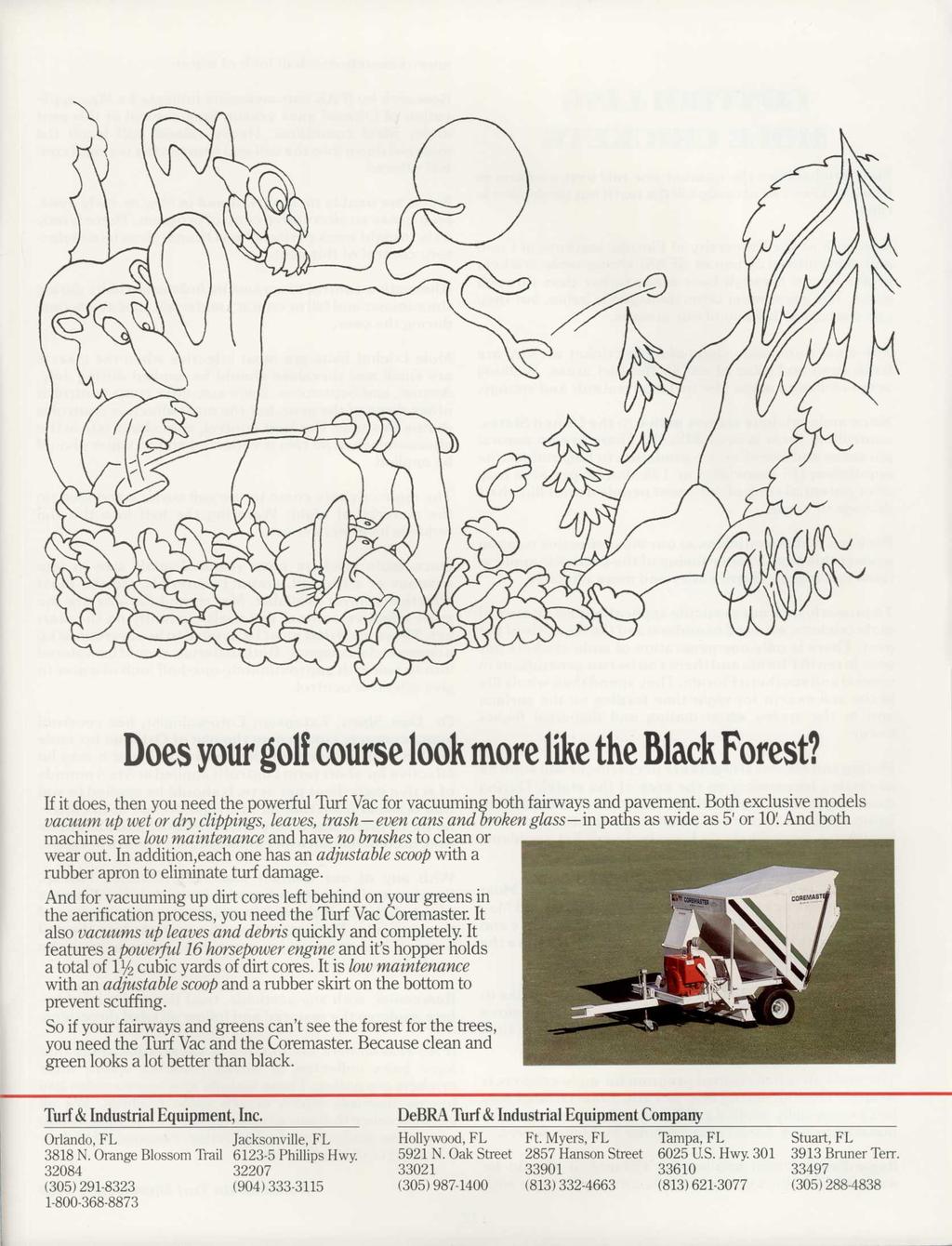 Does your golf course look more like the Black Forest? If it does, then you need the powerful Turf Vac for vacuuming both fairways and pavement.