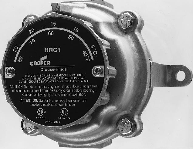 HRC Bimetal Thermostat Cl. I, Div. & 2, Groups C, D Cl. II, Div., Groups E, F, G Cl.