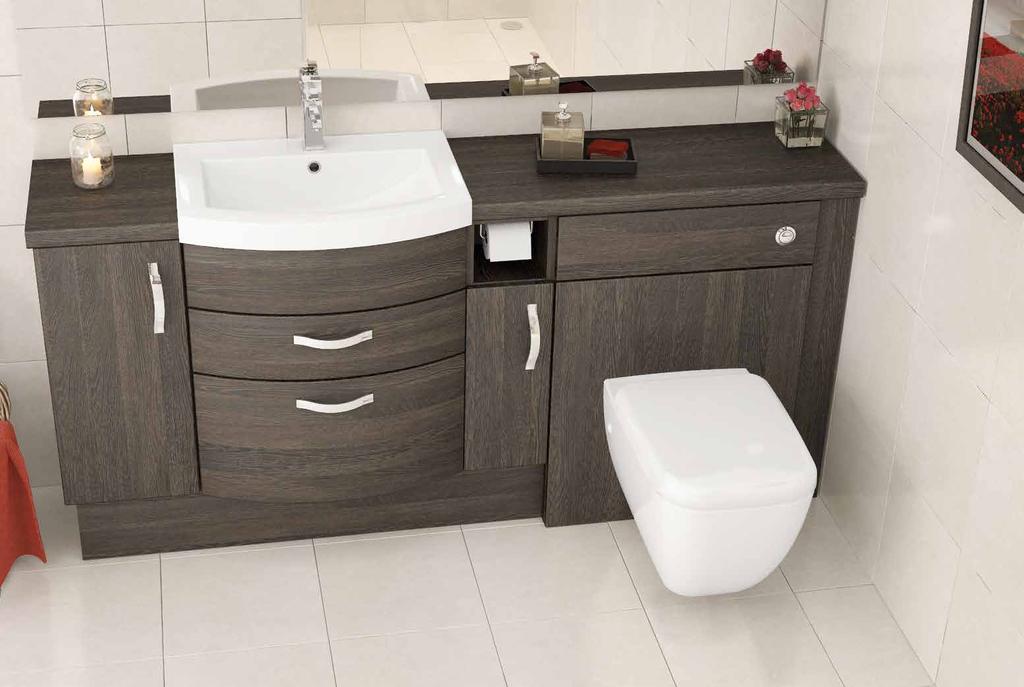 Fitted Create a soothing, tidy atmosphere with Mallard fitted bathroom furniture. It provides storage in bathrooms of all sizes and keeps pipework out of sight.