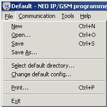 NEO IP Programmer software 8.3 File menu Picture 9. The File menu 8.4 Communication menu With the items New, Open, Save and Save As... the user can manage different configurations.