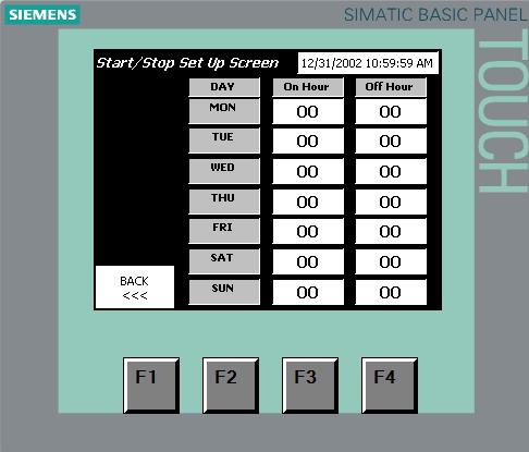 Select Day of the Week to Run & the Start and Stop Times. 1. Locate the row for the day of the week you want the system to run, then touch the 00 white box. 2. The key board screen below will appear.