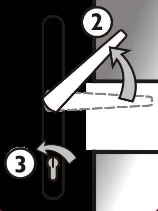 To lock 1. Close the door - latch engaged. 2. Lift the handle or pad to engage the top and bottom deadbolts/ hookbolts/rollers. 3. Insert key and turn to engage centre deadbolt and fully lock.