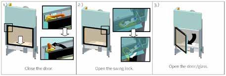 11. Adding wood Cleaning the glass: Open the door slowly to prevent turbulence/underpressure and smoke being drawn out into the room.