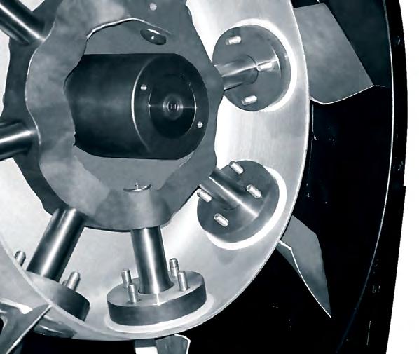 FPAC Variable air volume fan impeller is equipped with an internal pneumatic diaphragm and external Honeywell industrial-grade pilot positioner assembly to simultaneously vary the pitch angle of all