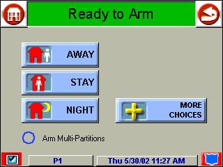 The current partition is shown at the top of the display (in this example, the device is attached to Partition 1 (P1)). To change this assignment, select the appropriate button (e.g. press P2 to switch control to Partition 2).