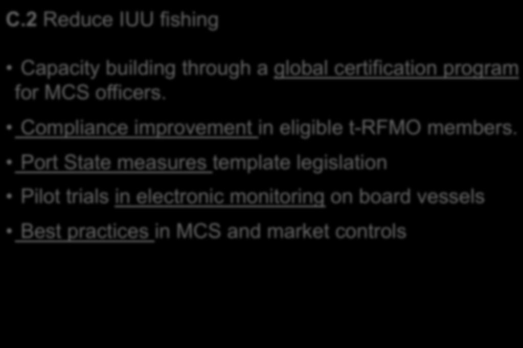 Project 1 Tuna Project Capacity development C.2 Reduce IUU fishing Capacity building through a global certification program for MCS officers.