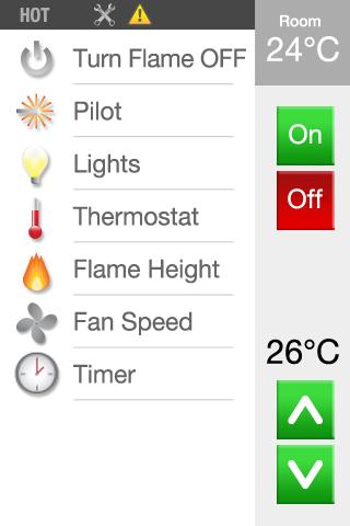 SCREEN INDICATOR BAR ROOM TEMPERATURE DISPLAY Fan Speed FUNCTIONS DYNAMIC ICONS 4 3 2 1 OFF SELECTION INDEX Turn Flame On/Off Toggle this function to turn ON or OFF your appliance.