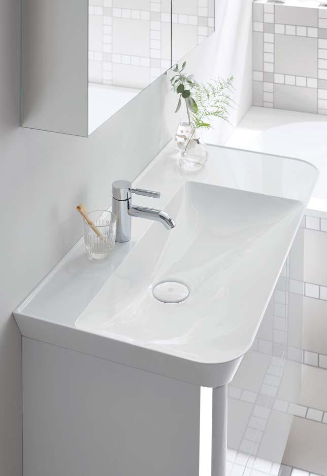 The striking look of the cast mineral basin and vanity unit