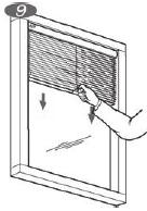 To raise the blind, pull the cords downward until the desired height is reached. Lock the blind off in this position by holding the cord towards the edge of the blind.
