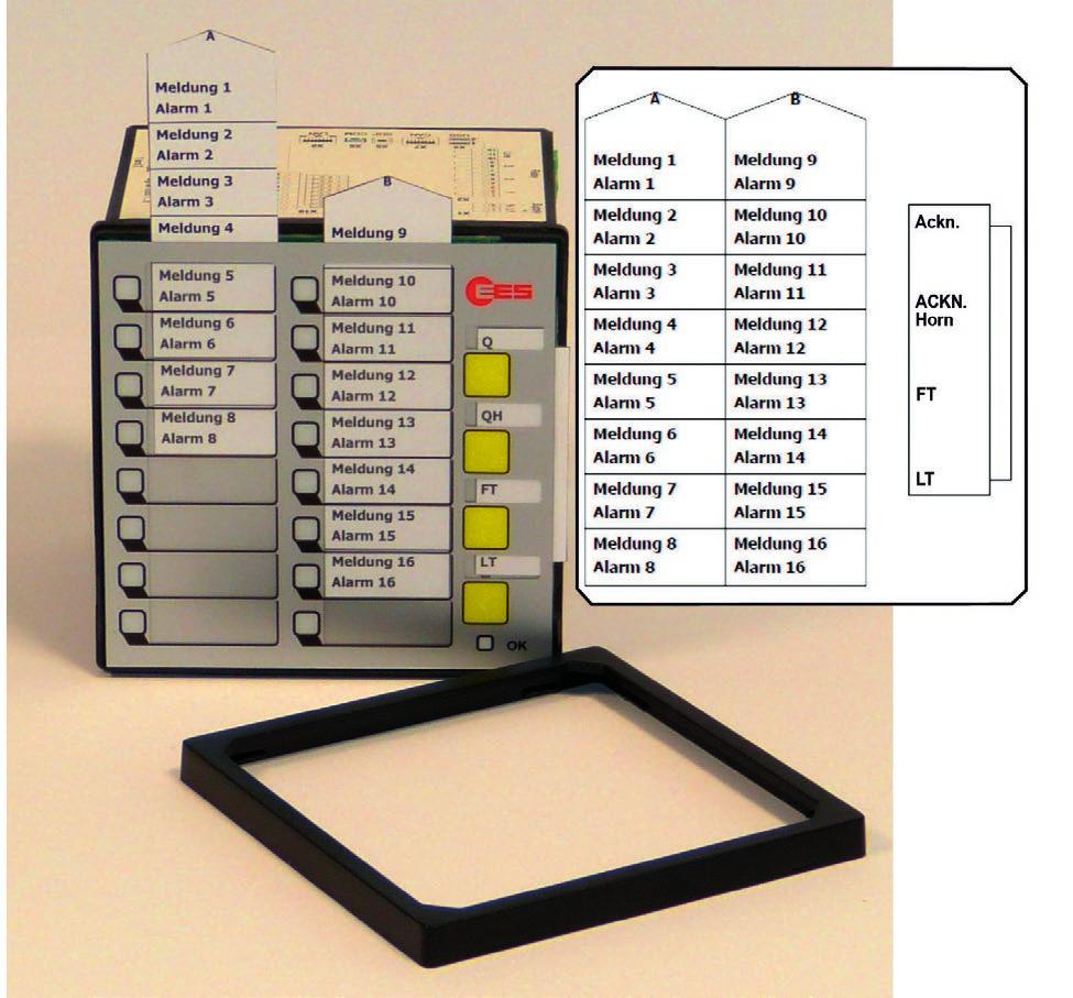 BSM / usm Labelling Labelling of the annunciator is done by means of designation strips that can be inserted beneath the cover foil after removing the front frame.