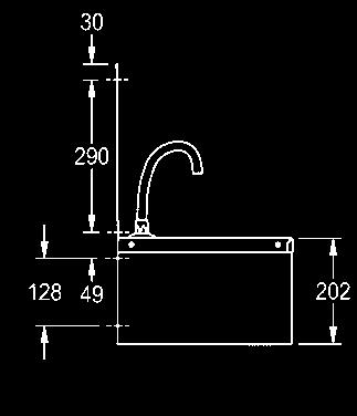 305x268x501mm, bowl: 240x125mm Knee operated washbasin Knee operated hand wash       ANMX212 External: 382x335x533mm, bowl: