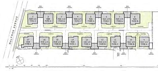 Porches, visibility, and close proximity provide a safe environment for residents. Site Plan.