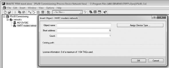 SIMATIC PDM B.1 Commissioning with SIMATIC PDM 5. Enter the device-specific information in the "Communication" tab of the Properties dialog for the HART modem network.
