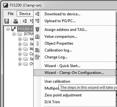 9 Wizard - Clamp-On Configuration Open the menu Device Wizard Clamp-On